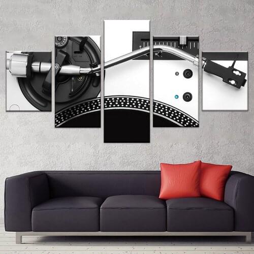 Contemporary Wall Art Paintings for Bedroom DJ Mixer Pictures Turntable Playing 5 Panel Canvas Pictures Party Decorations