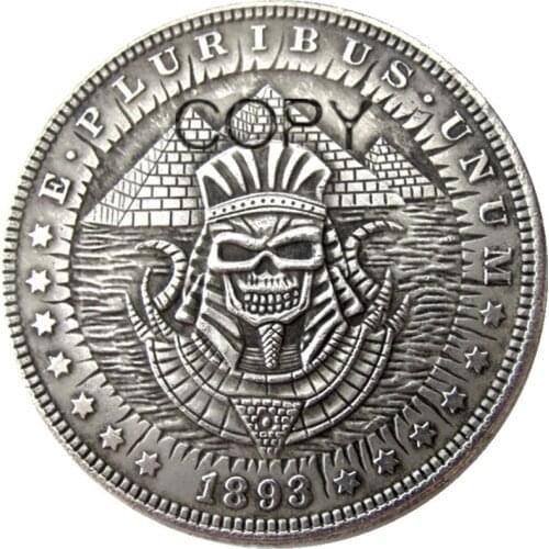 US Hobo 1893 Morgan Dollar zombie skeleton Hand Carved Silver Plated Copy Coins