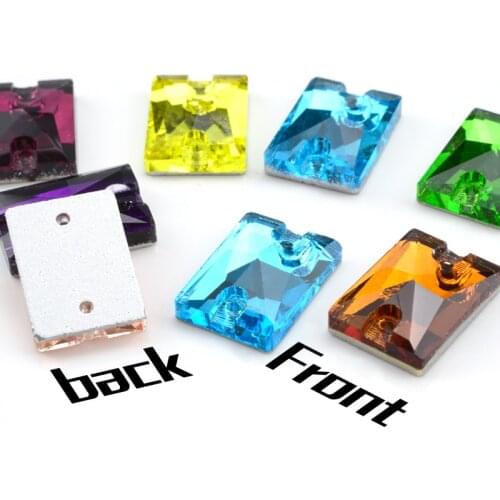 All colors sew-on rhinestones rectangle shape glass stone two holes flatback sewing rhinestone for DIY wedding dress Accessories