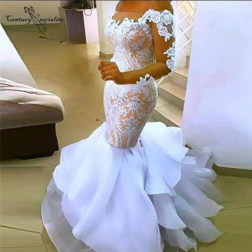 African Wedding Dresses Mermaid Bridal Dress Lace Appliques Organza Satin Long Sleeve Bride Gowns for Women Vestido De Noiva