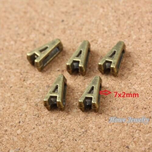 Wholesale 180 pcs Vintage Charms Letter A Antique bronze Fit Leather leather slide rope bracelet jewelry production 10063