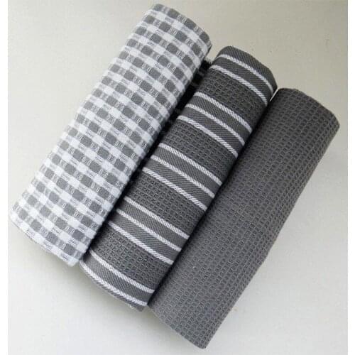 High Quality 100% Cotton Dish Cloth Plaid Pano De Prato Eco-Friendly Kitchen Towel Bulk Tea Towel Scouring Pad 3PCS/Set OEM