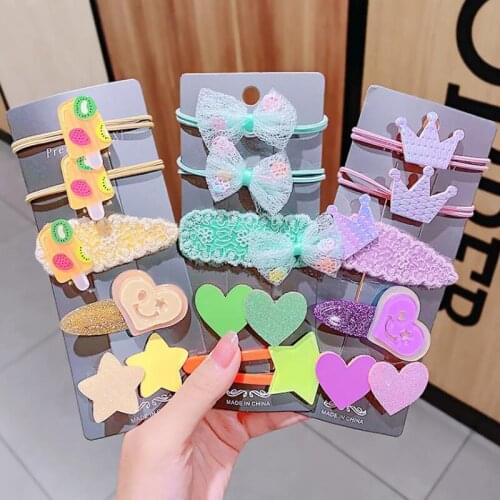 5Pcs/Set Children Elastic Scrunchies Headbands Hair Clip Headwear Set Bowknot Rubber Band Mate Geometric Hairpins Hair Ornament