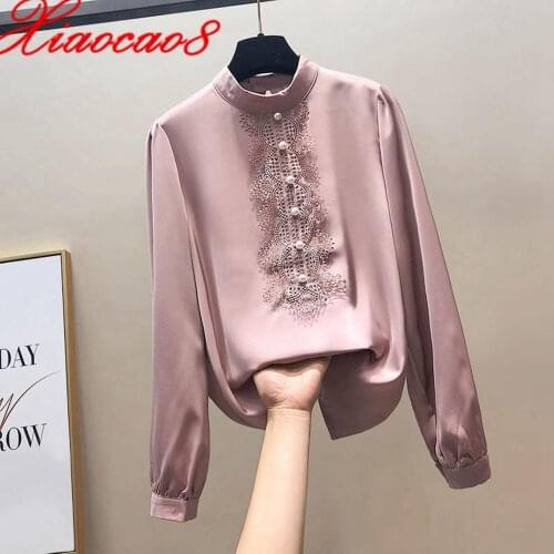 Women Plus Size Chiffon Blouse Korean Style Turtleneck Pearl Button Shirt Solid Temperament Femme Top Clothes Woman Blouses