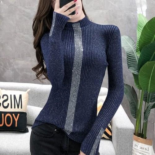 Long-sleeved Silver Line Sweater Woman Thick Korean Version of The Autumn 2021 Knitwear Tops for Women Oversized Solid Slim 0946