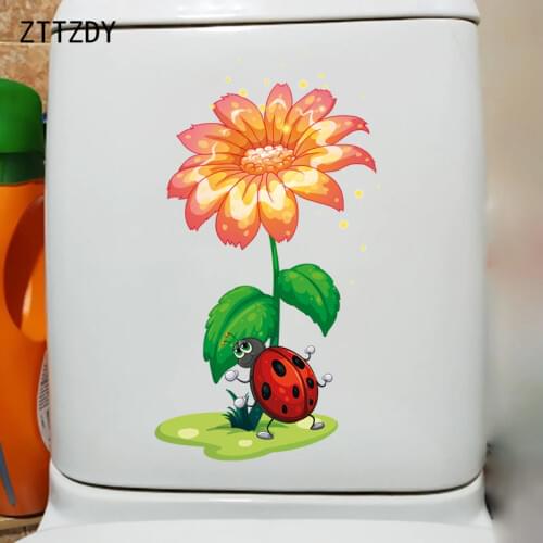 ZTTZDY 13.9CM×25.3CM Cute Ladybug Home Room Decoration Accessories Wall Toilet Stickers T2-0855