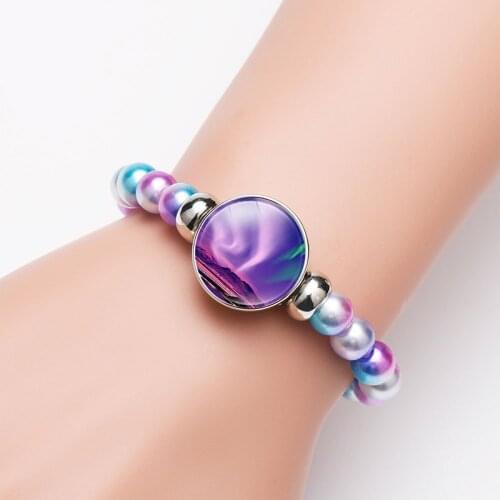 10PC Purple Aurora Beaded Bracelet 18mm bracelets Snap Holder Buttons Natural Northern Light Charms Jewelry Girls Women Unisex