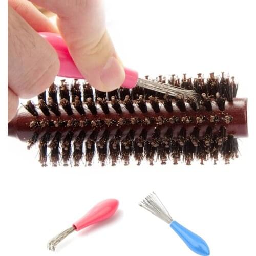 2 Pcs Practical Hair Care New Style Hair Brush Comb Cleaner Embedded Plastic Cleaning Tools Removable Handle Cleaning Brush