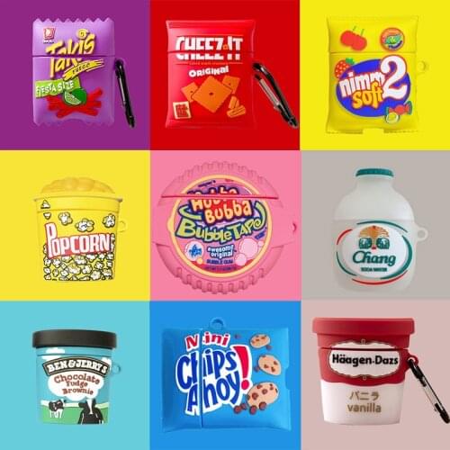 3D Earphone Case for AirPods Cartoon Ice Cream Chips Cute Silicone Headphones Protective Cover for Airpods 2 Case Charging Box