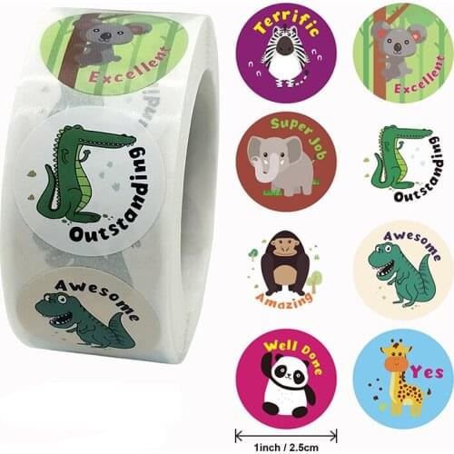 500pcs/Roll 8 In 1 Cartoon Animal Series Toys Sticker For Kids Creative Learning Reward Toy Gift Cute Monkey Lion Stickers