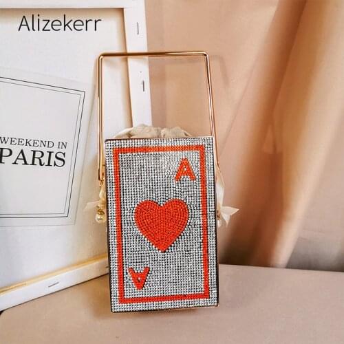 Ace Of Hearts Rhinestone Evening Bags 2020 New Luxury Shiny Diamonds Metal cage Clutch Purse Female Hollow Out Shoulder Bags