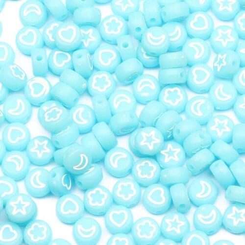 Lake Blue Mixed Acrylic Spacer Beads Round Flat Heart Moon Flower Star Beads For Jewelry Making Handmade Diy Bracelet Accessorie