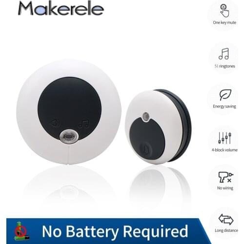 EU Plug Wireless Intelligent Remote Control Doorbell button and receiver No Battery Required for Home/Office Easy Installtion
