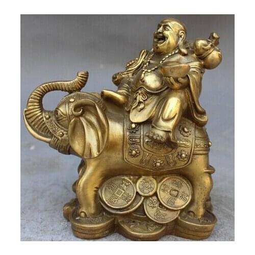 Bronze home decoration Brass Art copper Chinese Buddhism Bronze Brass Wealth Auspicious Elephant Maitreya buddha Statue