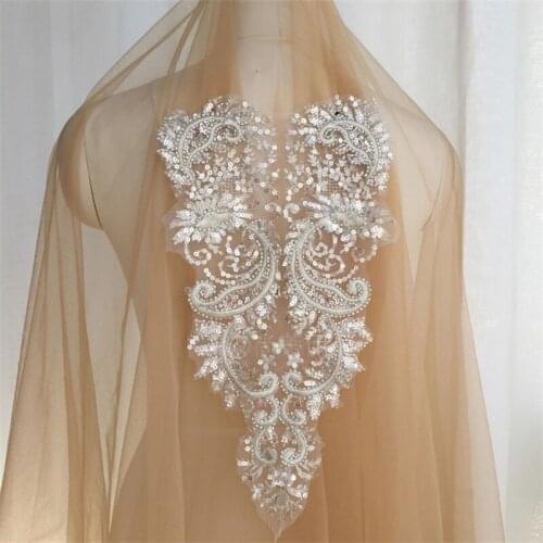 Flower-Patch Clothing Sewing-Dress Embroidery Lace-Fabric Applique Sequin Gold Handwork Heave Tube Beads