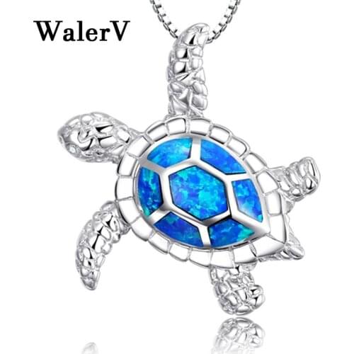 WalerV Free Provide Necklace Lovely Turtle Shape Set Red Green White Blue Imitation Fire Opal Pendant Necklace For Women Gift