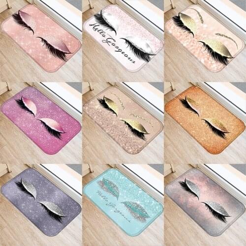 Eyelash Printed Pattern 40*60cm Kitchen Entrance Door Mat Coral Velvet Carpet Rubber Indoor Floor Mats Non-Anti-Slip Rug 48022-2