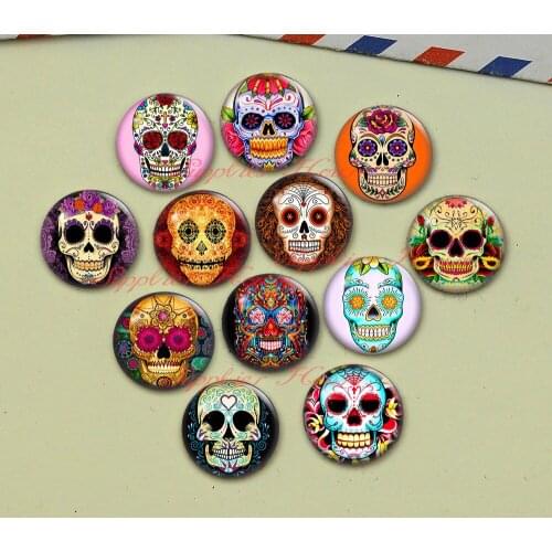 Handmade Round Skull Happy Halloween photo glass Cabochons, Jewelry Finding Cameo Pendant Settings, (F039-564)