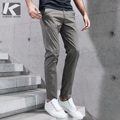 KUEGOU 2020 Autumn Thin Cotton Black Casual Pants Men Long Classic Trousers For Male Fashion Vintage Work Brand Clothing 2397