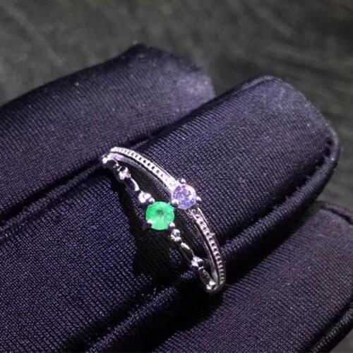 Natural real green emerald small slim ring Per jewelry 3*3mm 0.15ct gemstone 925 sterling silver Fine handmade jewelry J210712