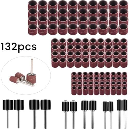 132pcs 1/4 3/8 1/2Inch Sanding Drum Set with Sanding Mandrels Sanding Bands for Nail Dremel Rotary Abrasive Tools Sanding Bands