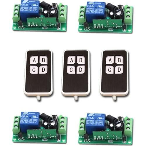 New Arrival DC9V12V24V 1CH RF Wireless Remote Control Switch System 3Transmitter & 4Receiver Relay Receiver Smart Home Switch