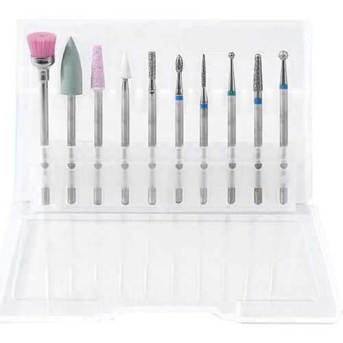 New Portable 10pcs/Set Alloy Grinding Nail Art Drill Bits Multi-function Professional Manicure Polishing Milling Head Kit