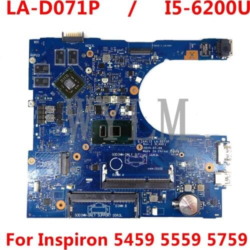 CN-0T66WJ 0T66WJ T66WJ FOR Dell Inspiron 17 5459 5559 5759 Laptop Motherboard AAL15 LA-D071P SR2EY i5-6200U mainboard