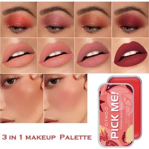 3 In 1 Makeup Palette Nude Lipstick Eyeshadow Blush Waterproof Long Lasting Eye Shadow Matte Lip Tint Natural Face Blusher Cream