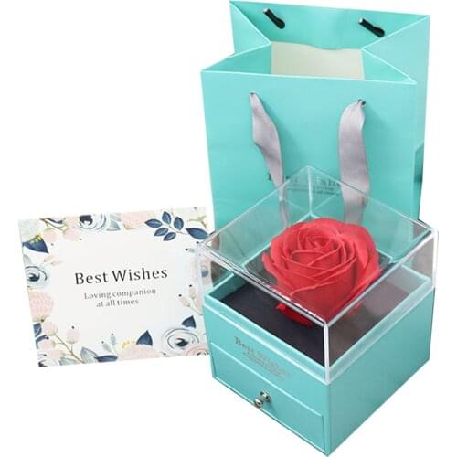 Valentines Day Gift Box with Soap Flower and Drawer Gray/Green Ring Storage Box for Little Jewelry Valentines Day GQ