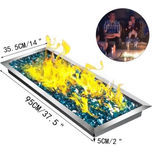 Drop-In Fire Pit Pan w/Burner 36x12 inch Rectangular Natural Gas Fireplace Parts