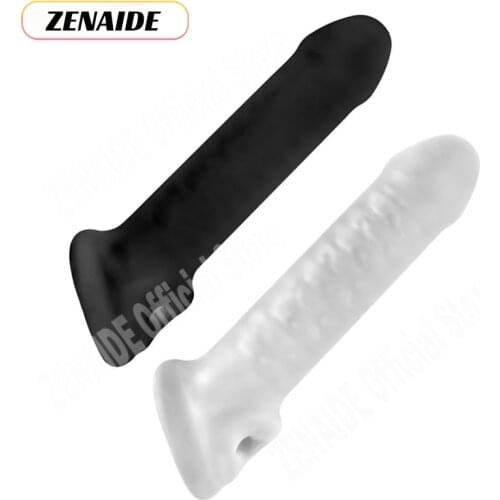 18cm Realistic Penis Condom Silicone Cock Extension cock Sheath Delay Cover With Spike Dotted For Men Extender Cock Rings