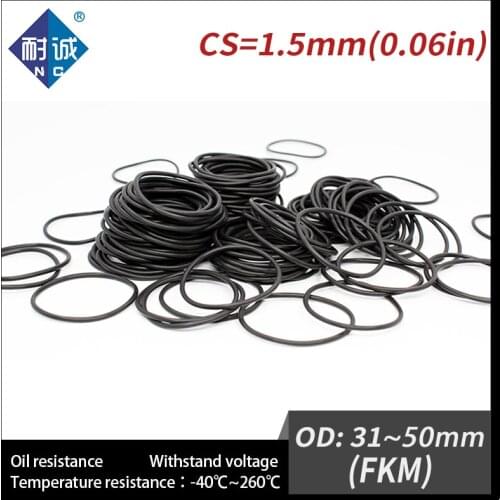 2PC/lot Rubber Ring Black FKM O ring Seals Thickness 1.5mm OD31/32/33/34/35/36/37/38/39/40/45/50mm Rubber O-Rings Fuel Washer