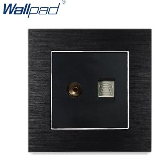 Telephone & Television Socket Wallpad Luxury Satin Metal Panel Electric Wall TV & TEL Ports Socket Electrical Outlets For Home