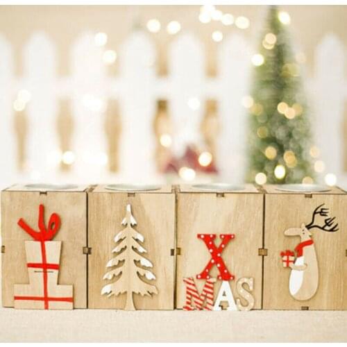 Christmas Mini Wooden Candlestick Ornaments Party House Xmas Tree Wood Candle Holder Handmade Winter Decor Dropshipping