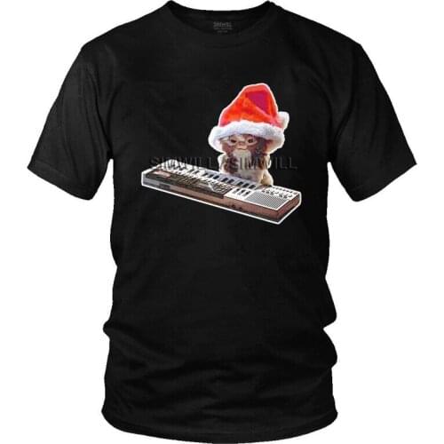 Santa Gizmo Playing Keyboard Tshirts Men Leisure Tee Tops Cotton T Shirts Short Sleeve Gremlins T-shirts Gift Idea Clothing