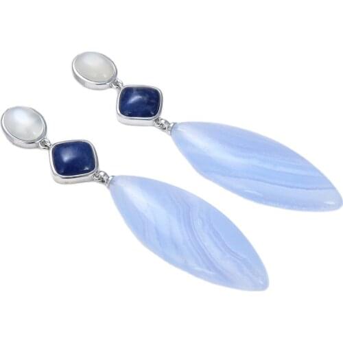 GG Jewelry Natural Stone Natural Marquise Blue Chalcedony Sodalite Stud Earring classic for women lady fashion jewelry gift
