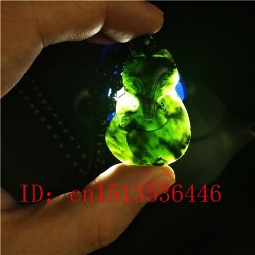 Certified Chinese Natural Black Green Jade Fox Pendant Necklace Fashion Charm Jewellery Hand-Carved Lucky Amulet Hot