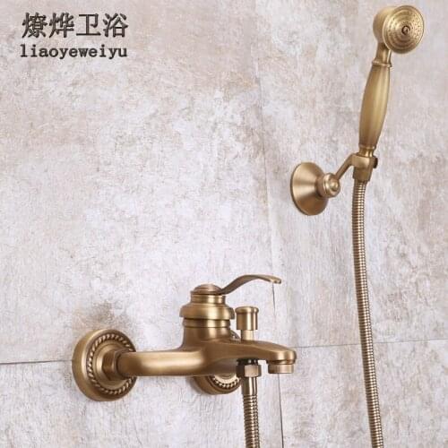 Antique Shower Suit Copper Bathroom with Hot and Cold Water Faucet Bathtub Faucet Simple Rain