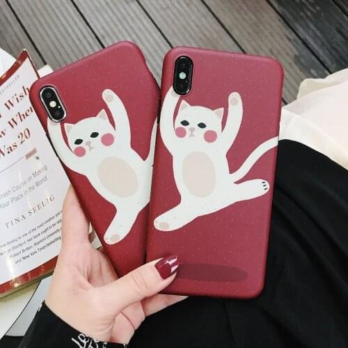 2019 Hard PC Cover For iPhone X XS XR Case Wine Red Case Cat Pattern For iPhone 7 Case For iPhone 8 Plus 6 6s Plus Case Fashion