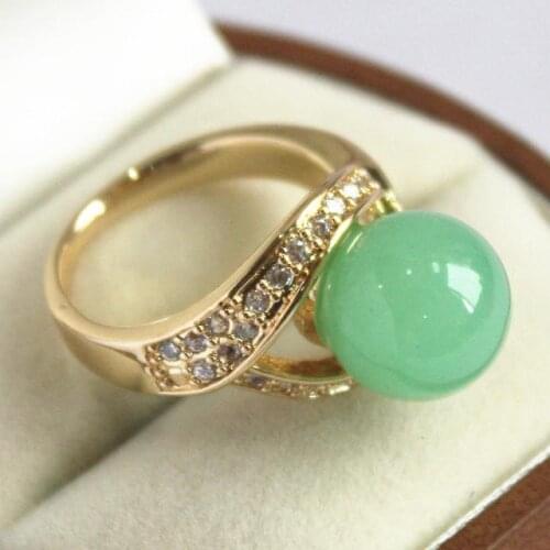 Cute ladys crystal decorated &12mm light green jade ring(#6 7 8 9)