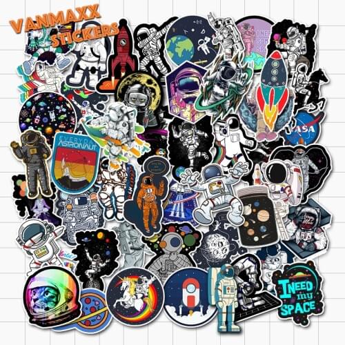 VANMAXX 50 PCS Astronaut and Space Stars Themed Graffiti Stickers Waterproof Vinyl Decal for Laptop Helmet Bicycle Luggage