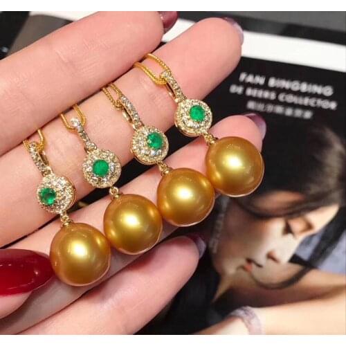 Fine Jewelry 18K Yellow Gold Natural Ocean Golden Pearl 11-12mm Pendant Necklaces for Women FIne Pearls Pendants