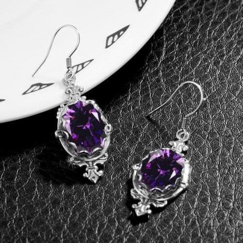 Amethyst Earring Female 2020 British Style Jewelry 925 Sterling Silver Earrings Holy Luxury Jewelry Womens 1920s Accessories