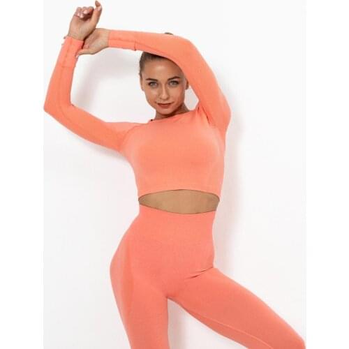 Womens Sports Suits Seamless Yoga Set Long Sleeve Top High Waist Sport Leggings Gym Clothes Sport Suit Gym Suit Fitness Sets