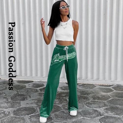 Women Vintage Green Velvet Long Pants Letter Embroidery Mid-waist Straight Pants Y2k Stretchy Trousers Hippie Boho Loose Bottoms