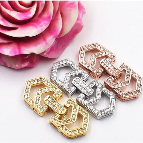 2pcs 18k Glod filled clear cubic zirconia micro pave clasp jewelry making 11.5x30mm