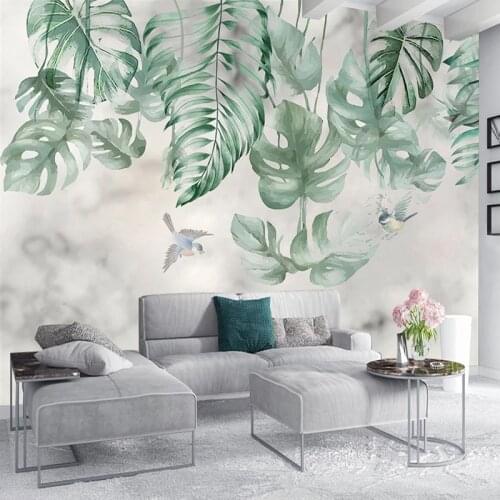 Custom 3D Wallpaper Waterproof Self-adhesive Mural Retro Hand Painted Abstract Leaves Living Room Sofa TV Background Wall Decals