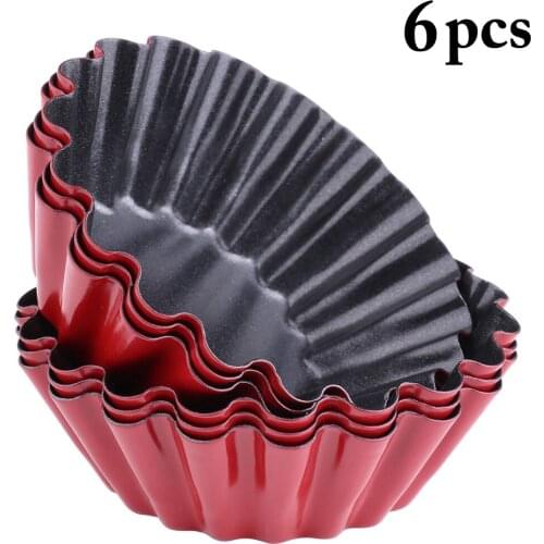 6Pcs Egg Tart Mold Creative Chrysanthemum Cup Thickened Carbon Steel Non-Stick Egg Tart Mold Cake Mold Baking Kitchen Utensil