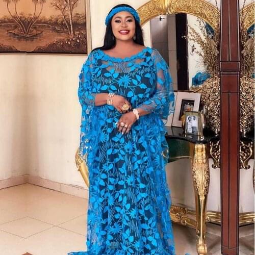 African Dress Styles For Women Lace Embroidery Floral Loose Muslim Long Maxi Dresses Africa Clothing Dashiki African Dress Lady